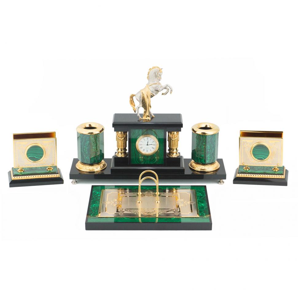 Настольный набор "Конь с попоной" малахит долерит фото 1 — 