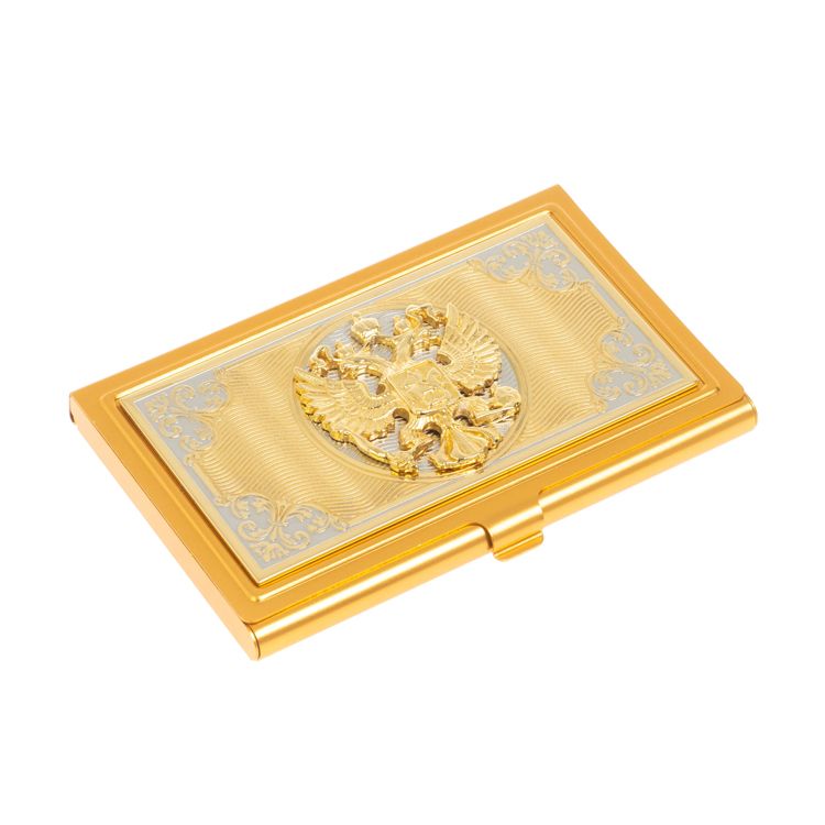 Металлическая визитница "Герб России" в подарочном футляре Златоуст фото 1 — 