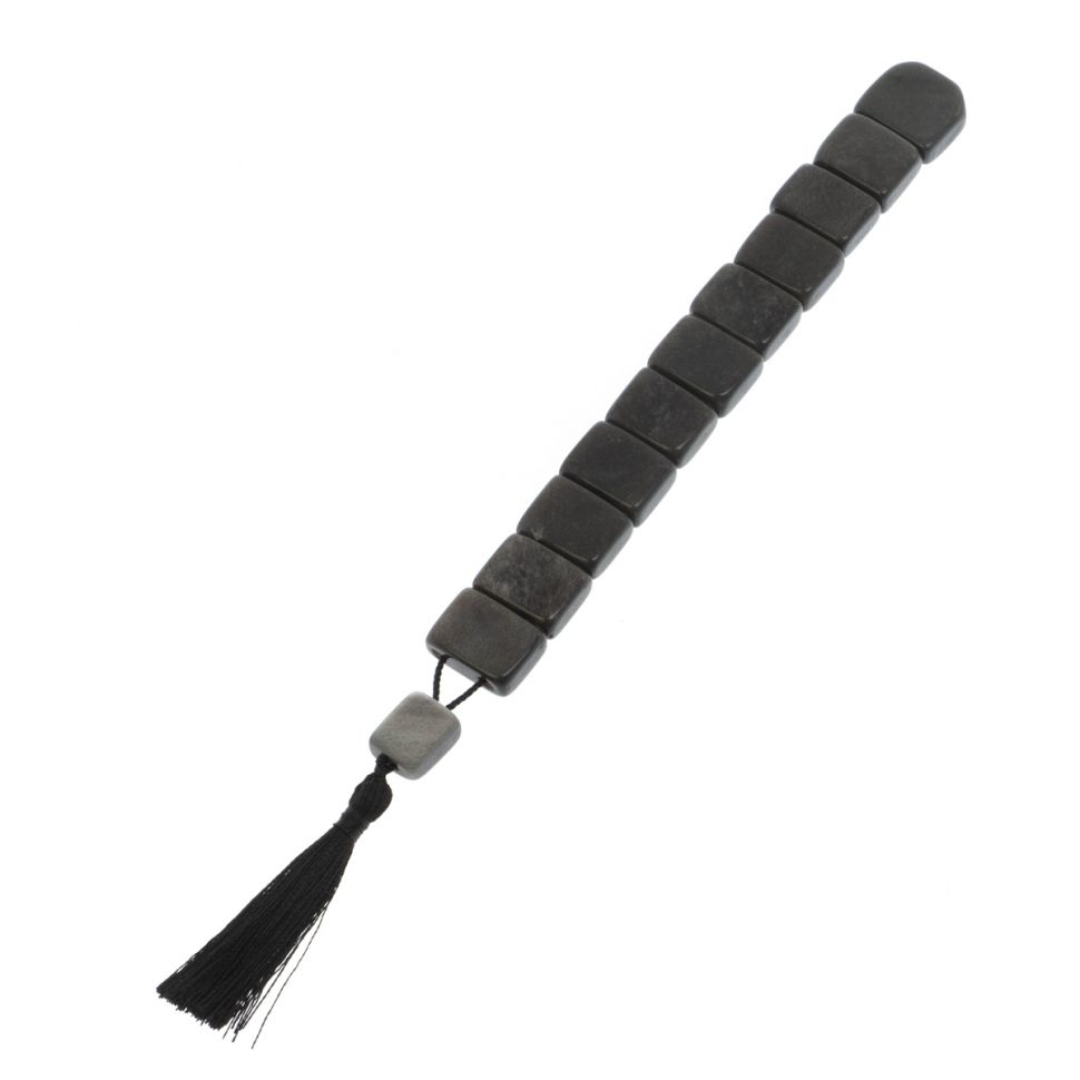 Четки из серого обсидиана перекидные 12 зерен с кисточкой фото 1 — 