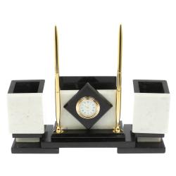 Настольный набор &quot;Офисный&quot; из мрамора с часами — 