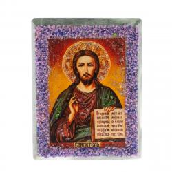 Икона настольная &quot;Спаситель&quot; камень змеевик 9х7,2х3 см — 