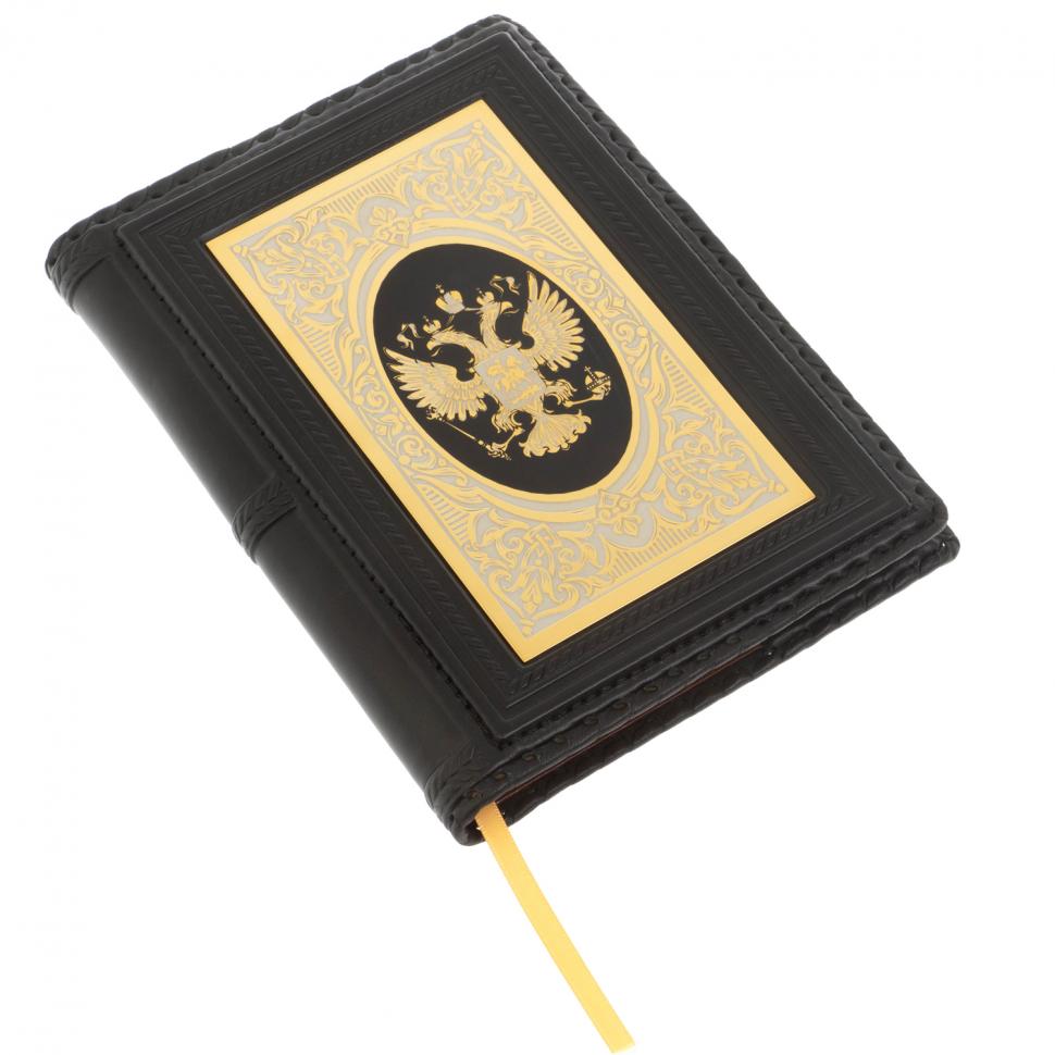 Ежедневник "Герб России" А5 обложка из черной кожи Златоуст фото 1 — 