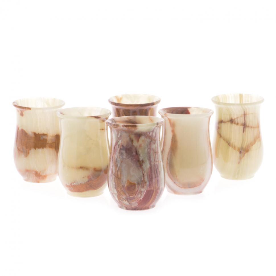 Набор стаканов 6 шт из камня оникс 160 мл 6,3х9,5 см в футляре (2,5х4) фото 1 — 