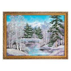 Картина &quot;Зимний пейзаж&quot; багет 57х76 см каменная крошка — 