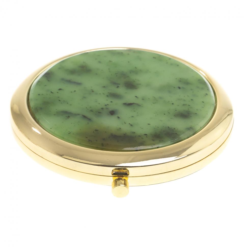 Зеркало круглое из камня нефрит цвет золото фото 1 — 