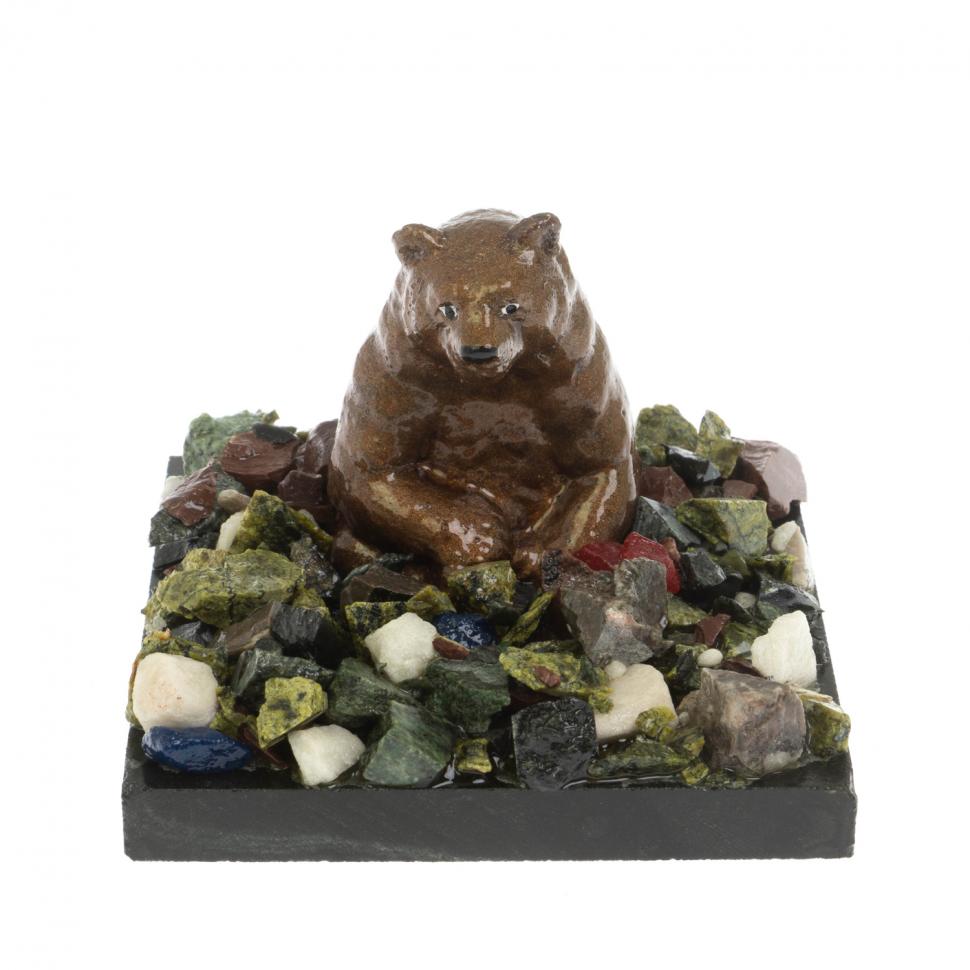 Сувенир "Мишка у камня сидящий" змеевик фото 1 — 