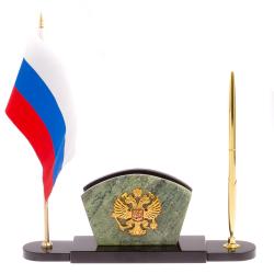 Визитница с флагом и гербом РФ камень жадеит — 