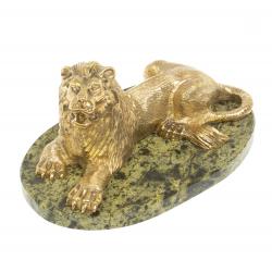 Статуэтка из бронзы &quot;Лев на отдыхе&quot; змеевик — 