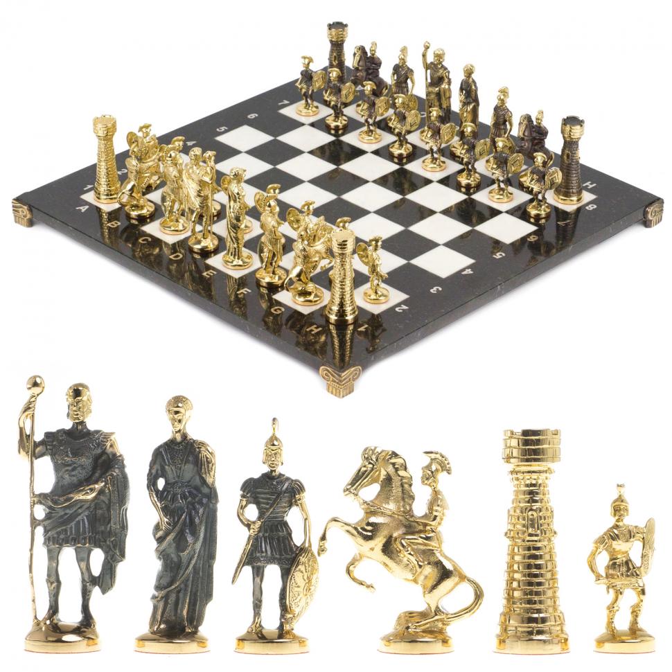 Настольные шахматы "Римские" бронза мрамор  40х40 см фото 1 — 
