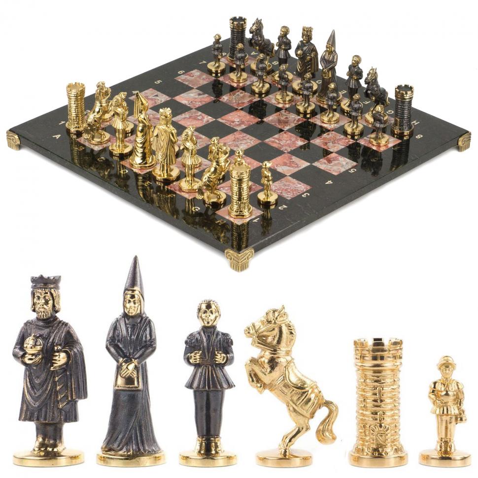 Шахматы "Камелот" бронза, лемезит и змеевика 40х40 см фото 1 — 