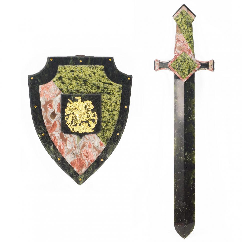 Сувенир из камня "Щит и меч" с креплением на стену фото 1 — 