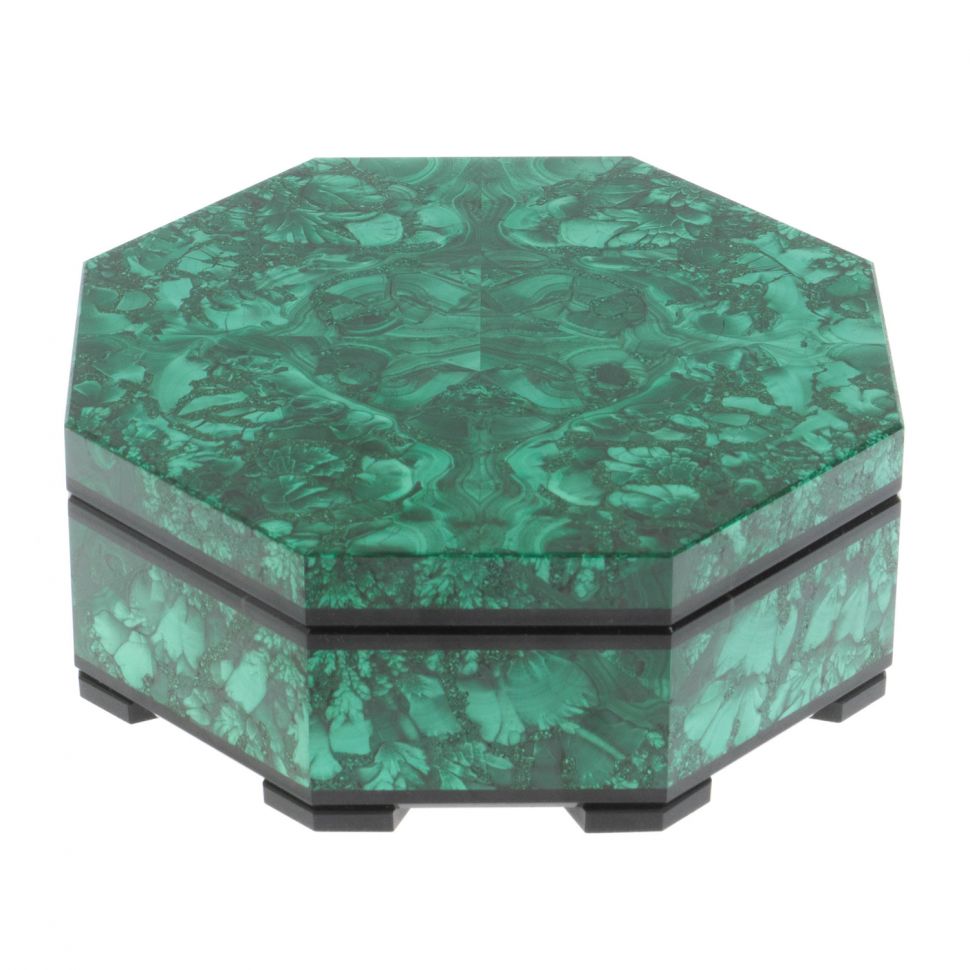 Шкатулка из малахита "Восьмигранная" 13,5х13,5х5,5 см фото 1 — 