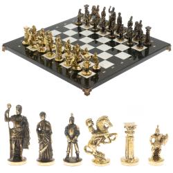 Шахматы подарочные из бронзы &quot;Римские&quot; 44х44 см из змеевика и мрамора — 