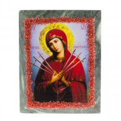 Икона настольная &quot;Семистрельная&quot; камень змеевик 9х7,2х3 см — 