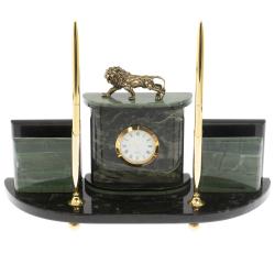 Настольный прибор &quot;Лев&quot; из зеленого офиокальцита — 