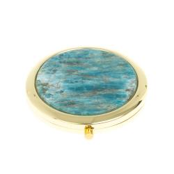 Зеркало круглое из камня голубой апатит цвет золото — 