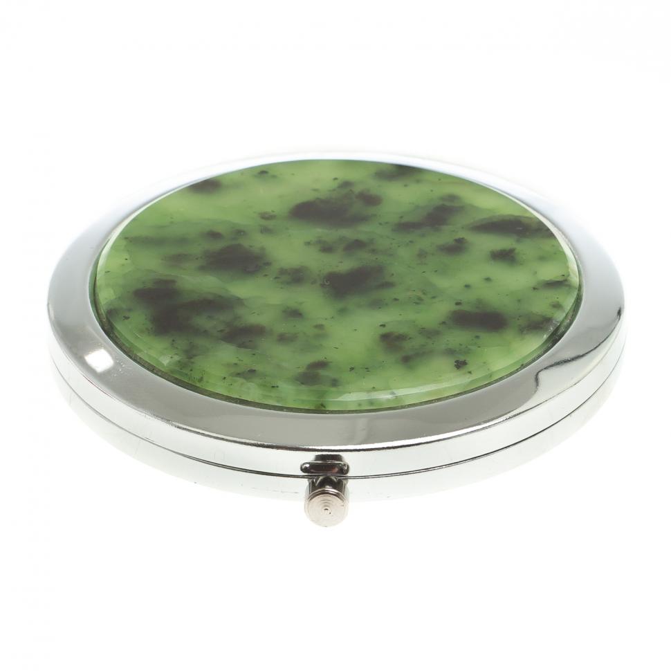 Зеркало круглое из камня нефрит цвет серебро фото 1 — 