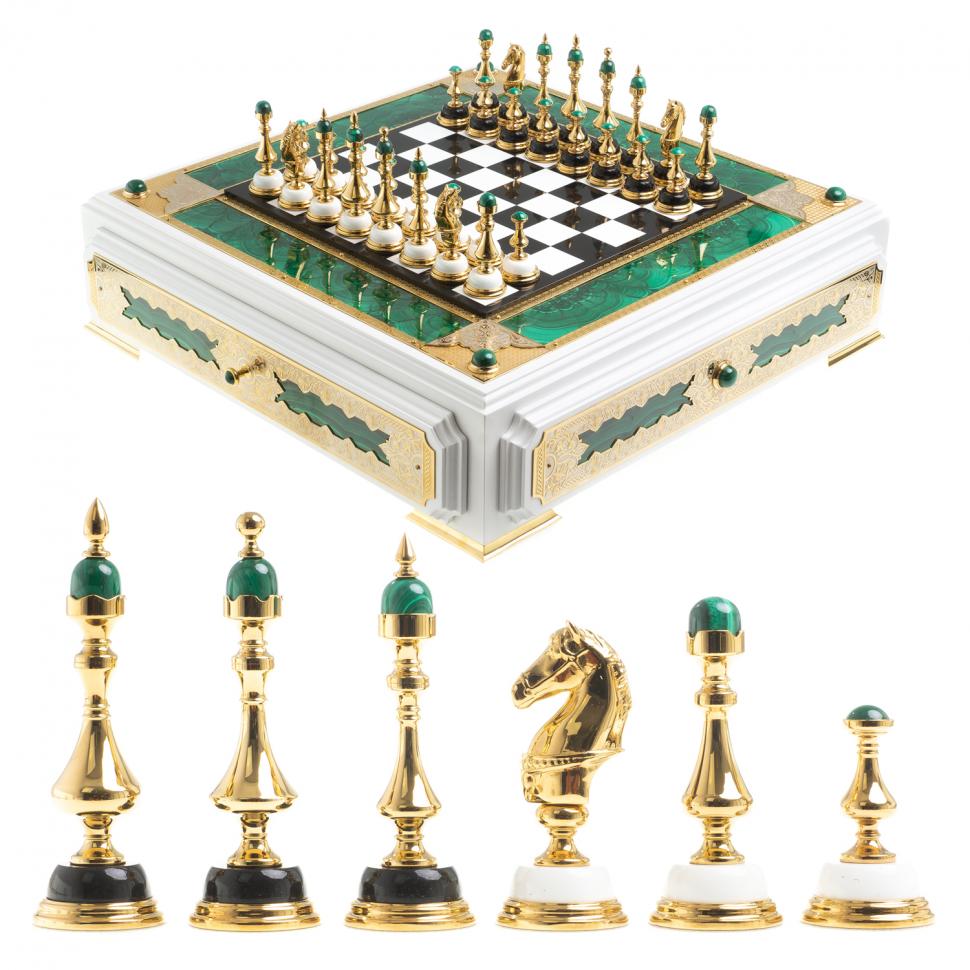 Подарочные шахматы "Элитные" с малахитом Златоуст фото 1 — 