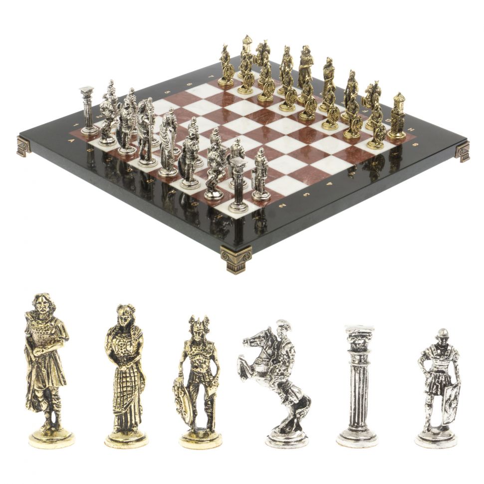 Шахматы "Галлы и Римляне" доска 36х36 см лемезит мрамор фото 1 — 