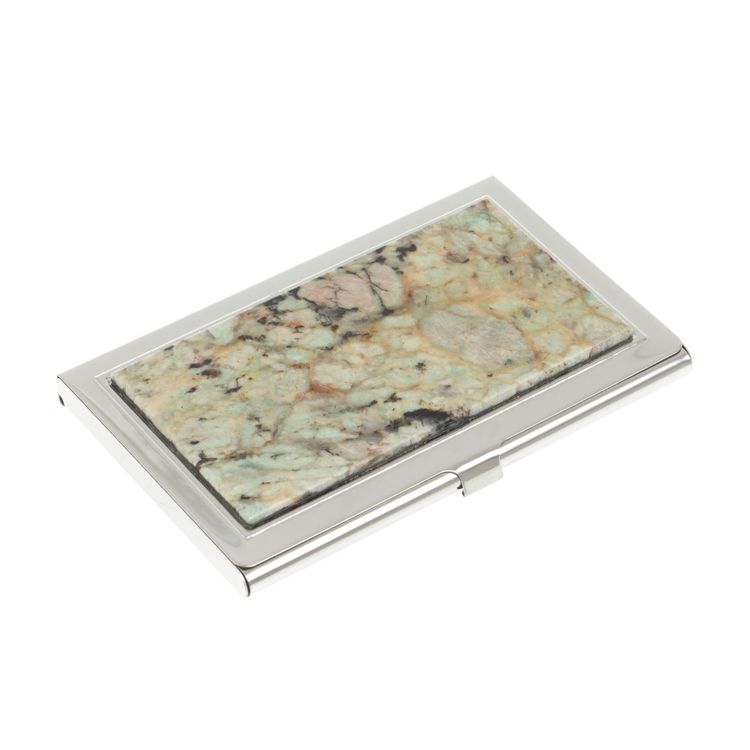 Карманная визитница из камня амазонит с дымчатым кварцем фото 1 — 