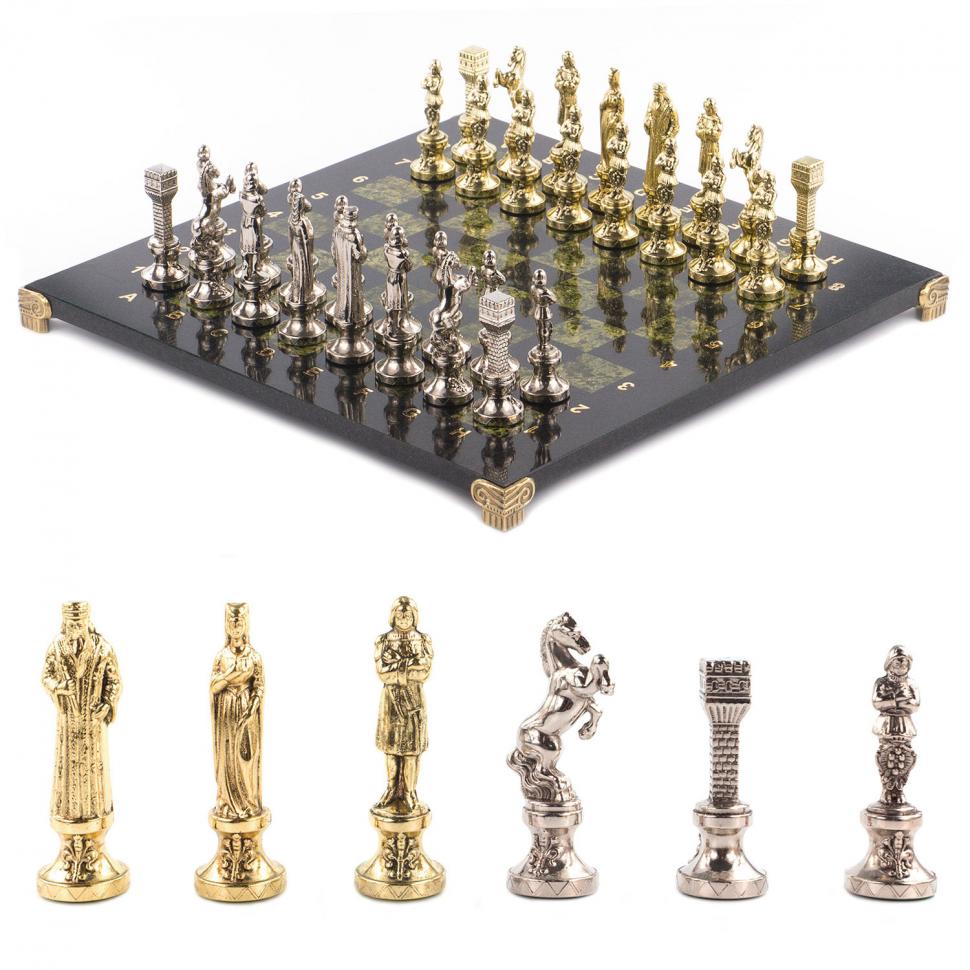 Шахматы "Ренессанс" доска 36х36 см змеевик фигуры цвет золото / серебро фото 1 — 
