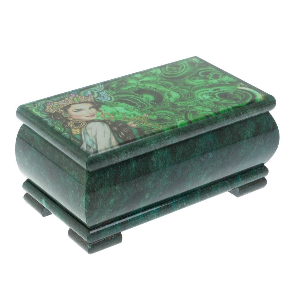 Шкатулка "Хозяйка медной горы" из змеевика 18х10х8,5 см фото 1 — 