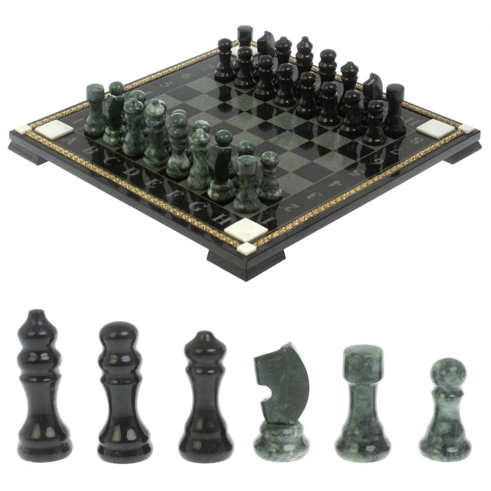 Шахматы "Турнирные" с багетом змеевик гранит фото 1 — 