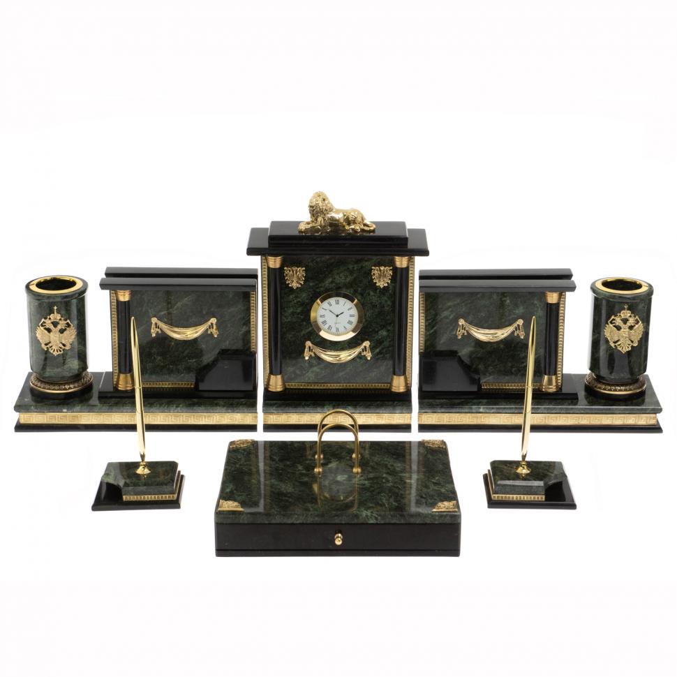 Письменный настольный набор "Лев" из змеевика фото 1 — 