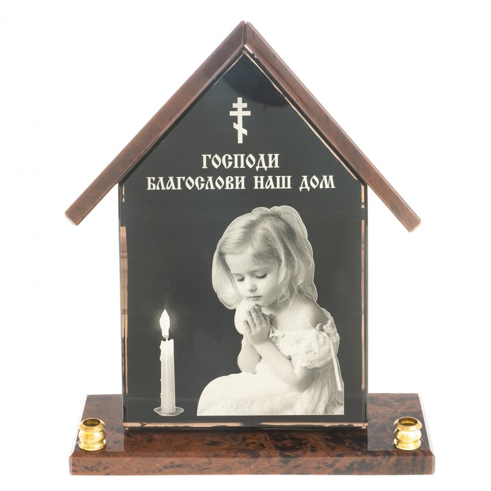 Оберег из обсидиана "Домик" с двумя подсвечниками фото 1 — 