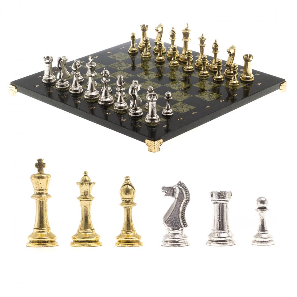 Шахматы турнирные "Стаунтон" доска 40х40 см камень змеевик фото 1 — 