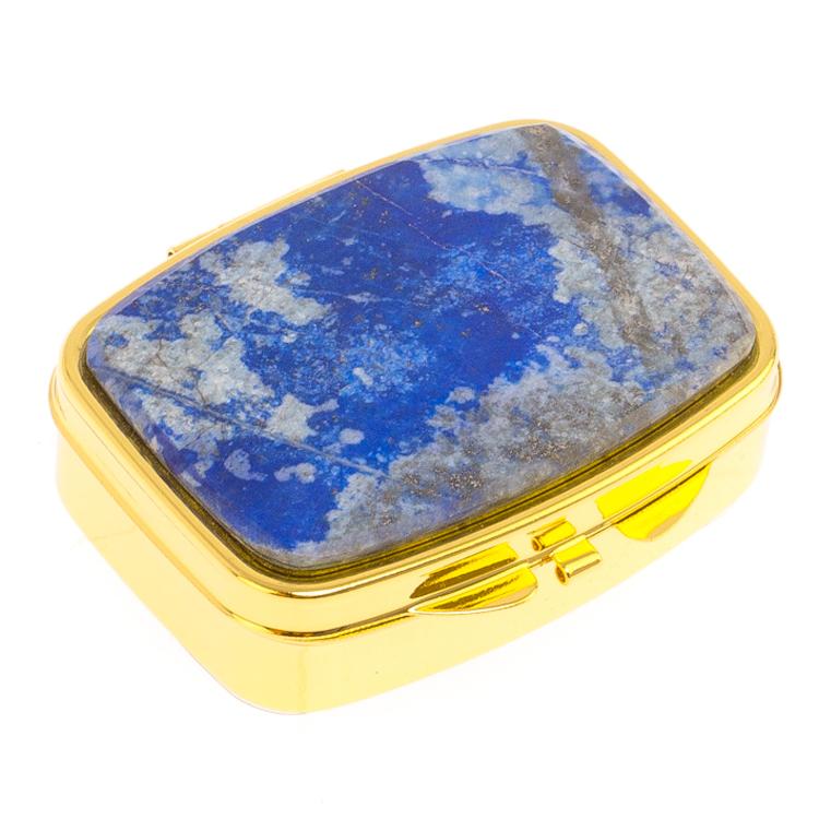 Таблетница на 2 отделения камень афганский лазурит цвет золото фото 1 — 