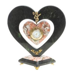 Часы &quot;Сердце с ангелом&quot; мрамор змеевик — 