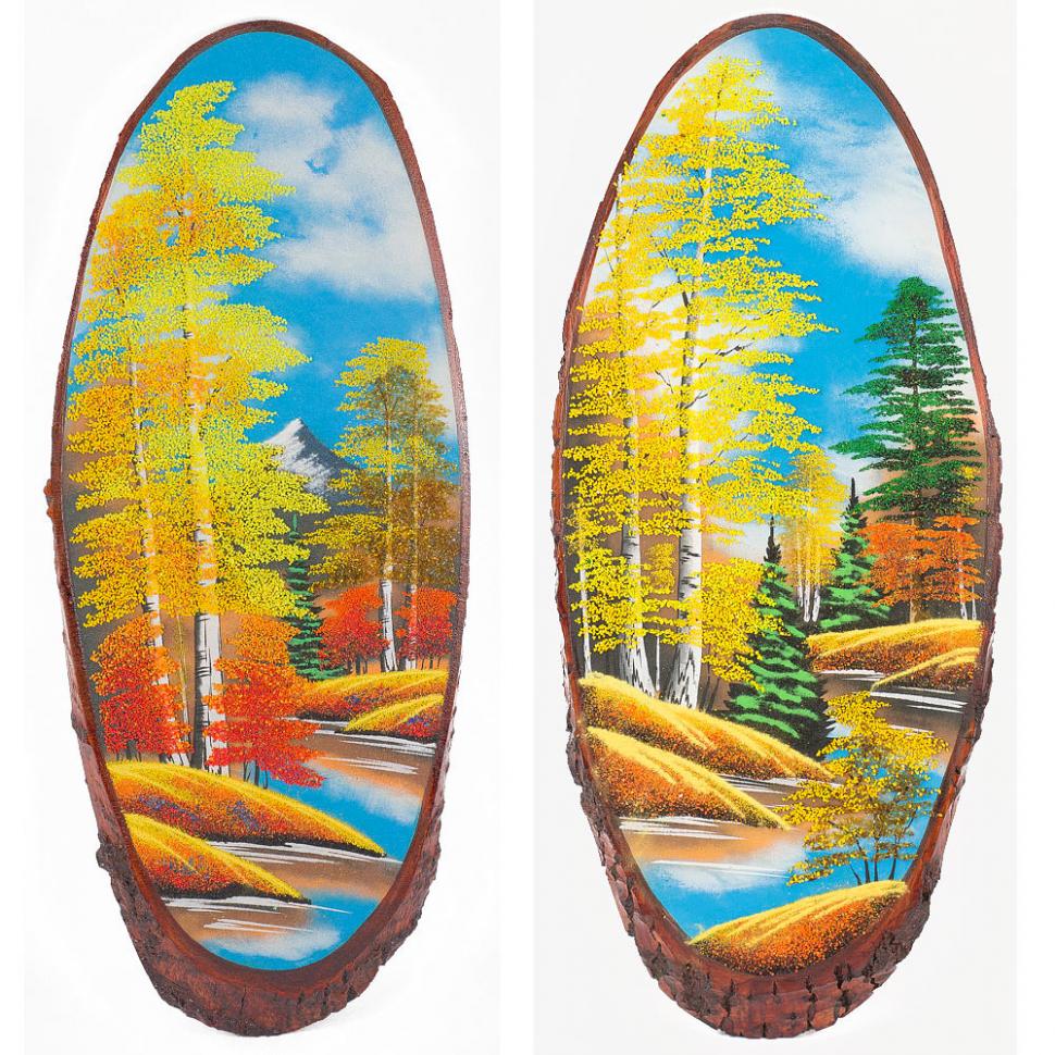 Панно на срезе дерева "Осень" вертикальное 60-65 см каменная крошка фото 1 — 