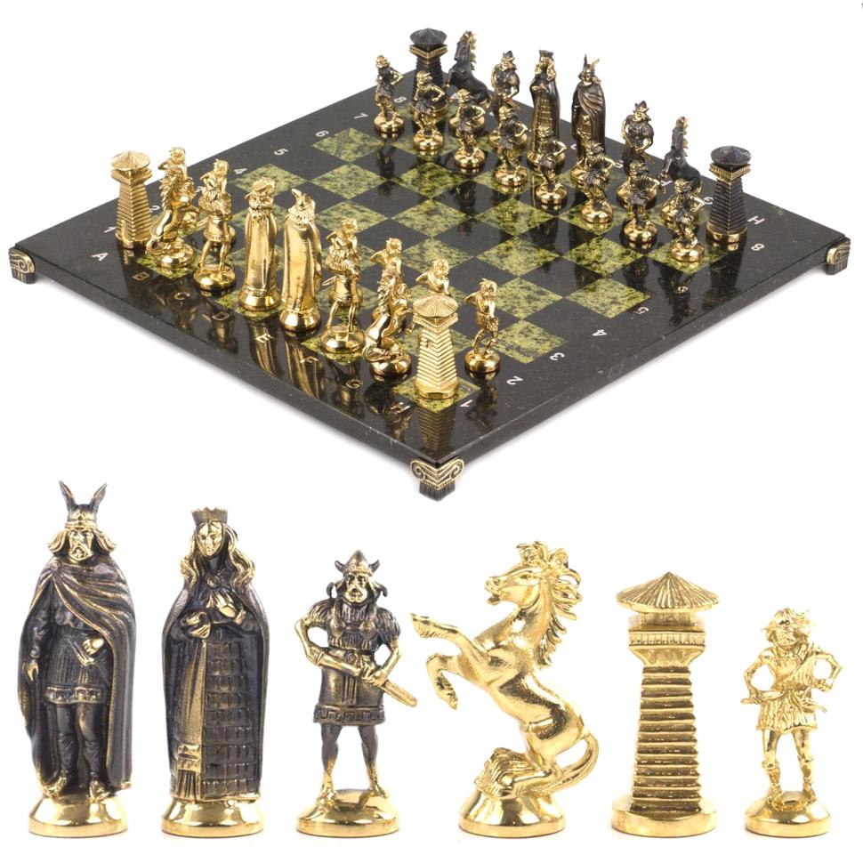 Шахматы "Викинги" из змеевика 40х40 см фото 1 — 
