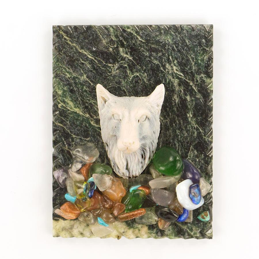 Магнит "Голова волка" змеевик мрамолит фото 1 — 