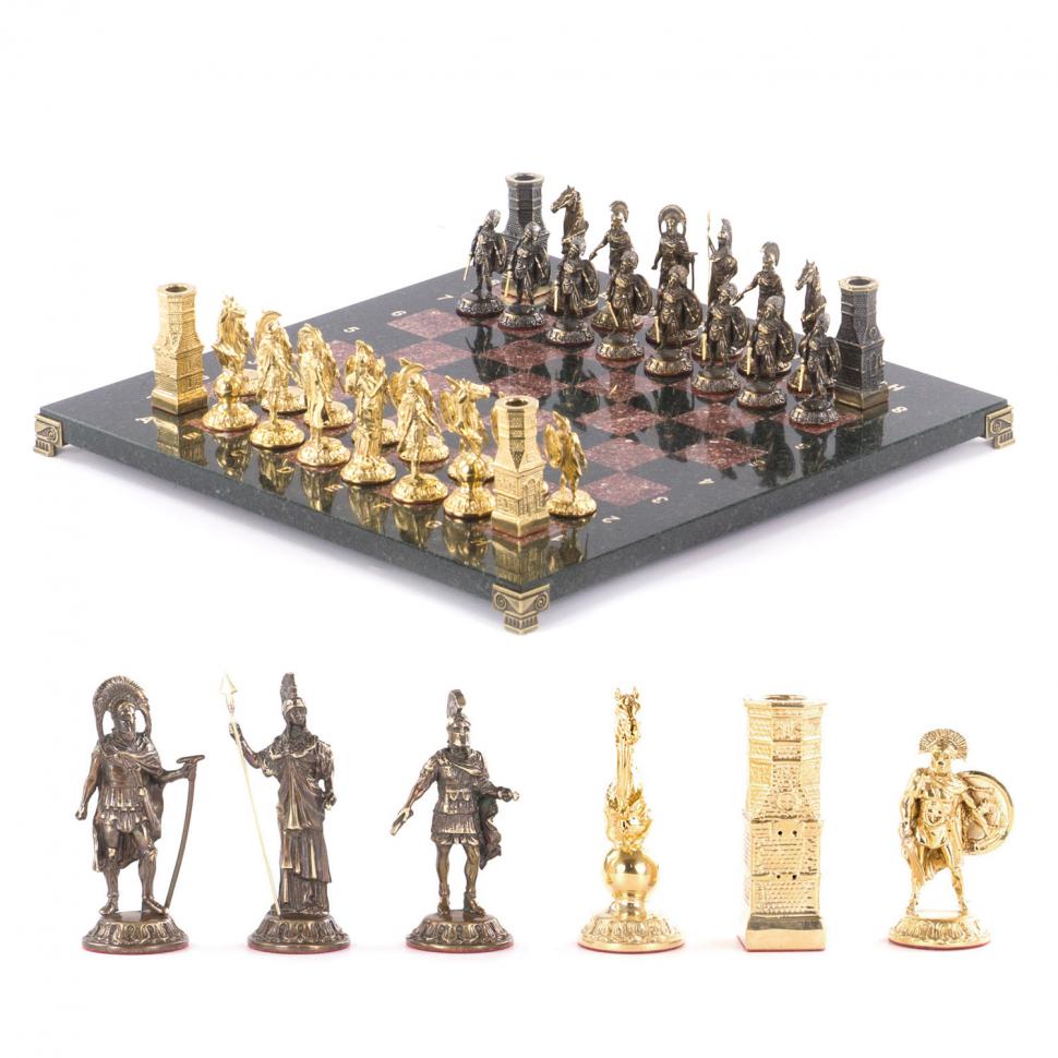 Шахматы с бронзовыми фигурами "Спарта" камень креноид 40х40 см фото 1 — 