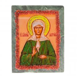 Икона настольная &quot;Святая Матрона&quot; камень змеевик 9х7,2х3 см — 