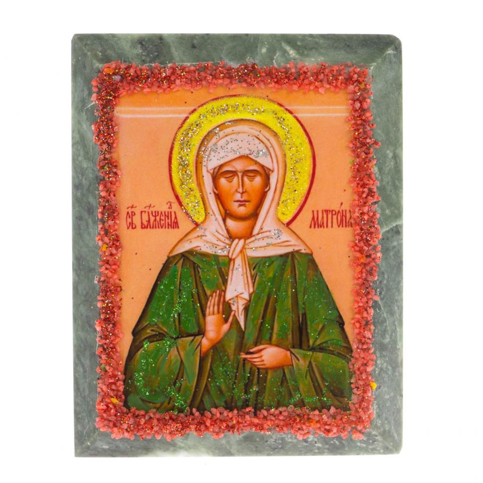 Икона настольная "Святая Матрона" камень змеевик 9х7,2х3 см фото 1 — 