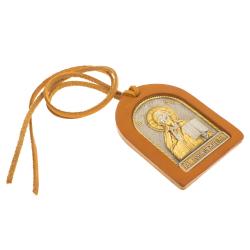 Оберег в машину с иконой &quot;Спаситель&quot; коричневая кожа Златоуст — 