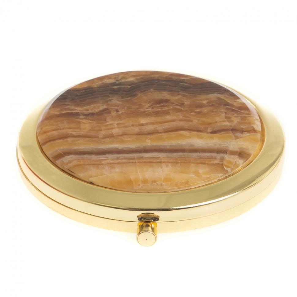 Зеркало круглое из камня оникс цвет золото фото 1 — 