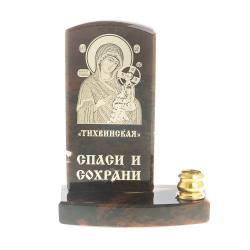 Икона с подсвечником &quot;Тихвинская&quot; камень обсидиан — 