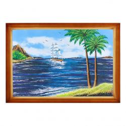 Картина &quot;Морской пейзаж с пальмами&quot; багет 46х66 см, каменная крошка — 