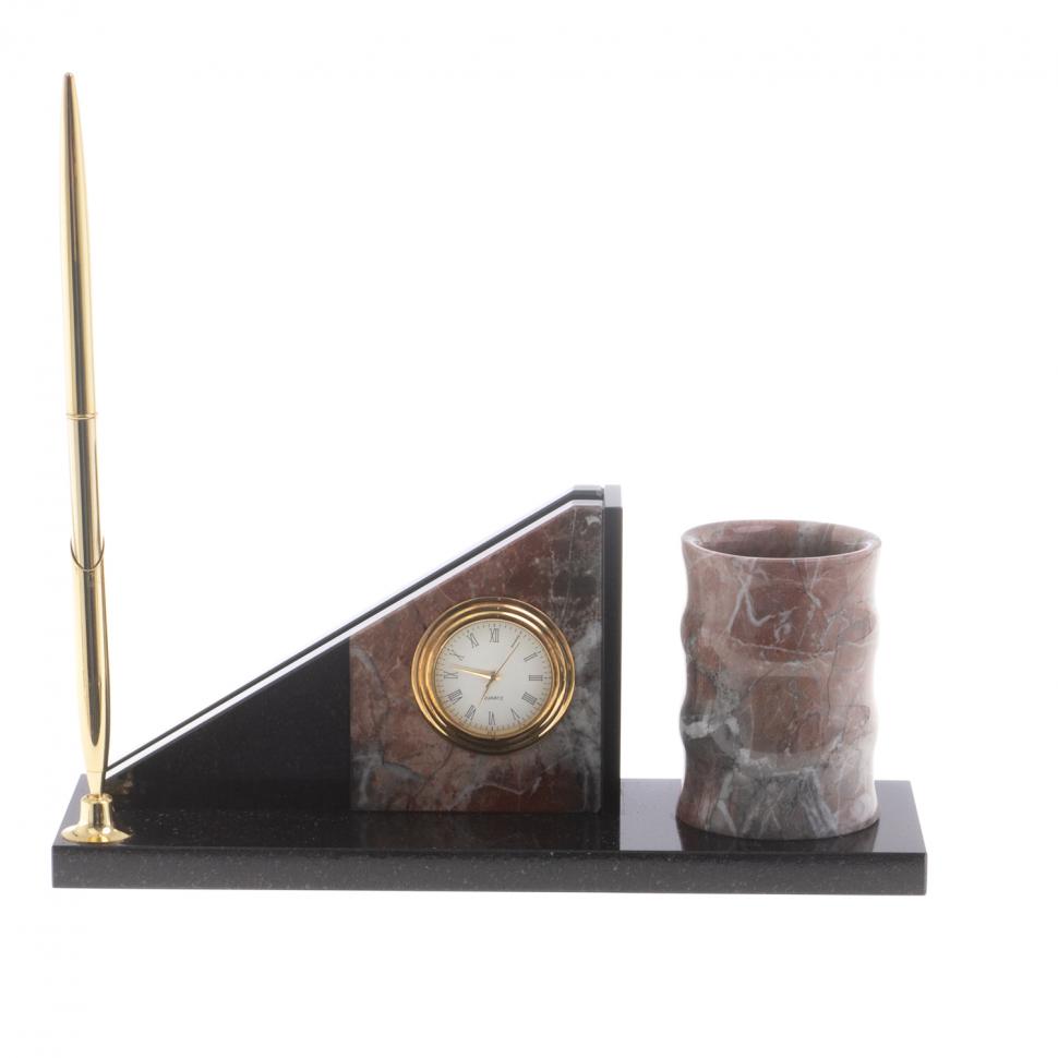 Письменный мини-набор с часами из яшмы фото 1 — 