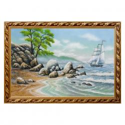 Картина &quot;Пейзаж с парусником&quot; багет 46х66 см, каменная крошка — 