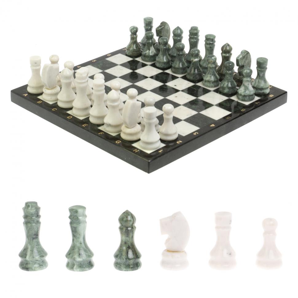 Каменные шахматы "Традиционные" доска 40х40 см мрамор шабовский змеевик фото 1 — 
