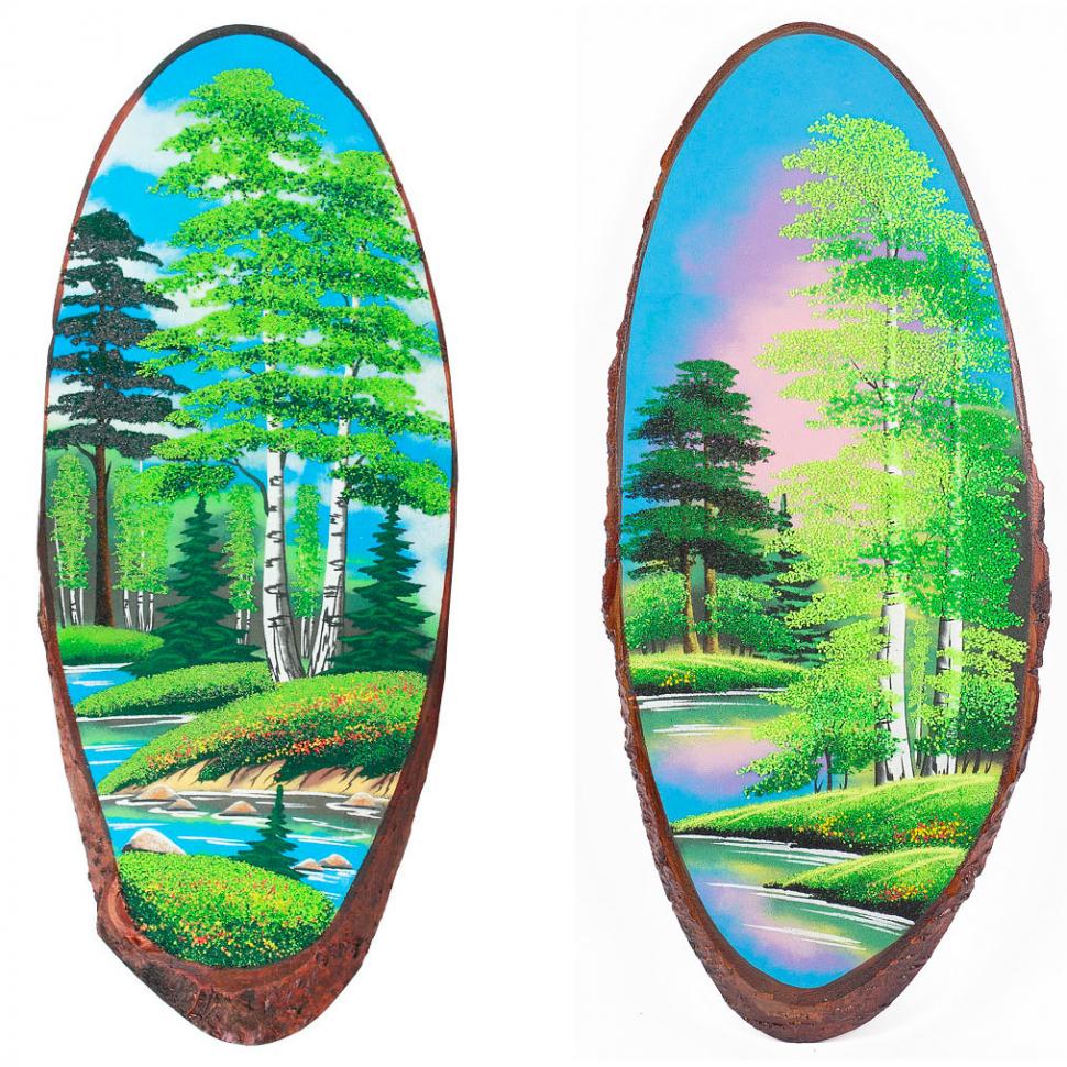 Панно на срезе дерева "Лето" вертикальное 60-65 см каменная крошка фото 1 — 