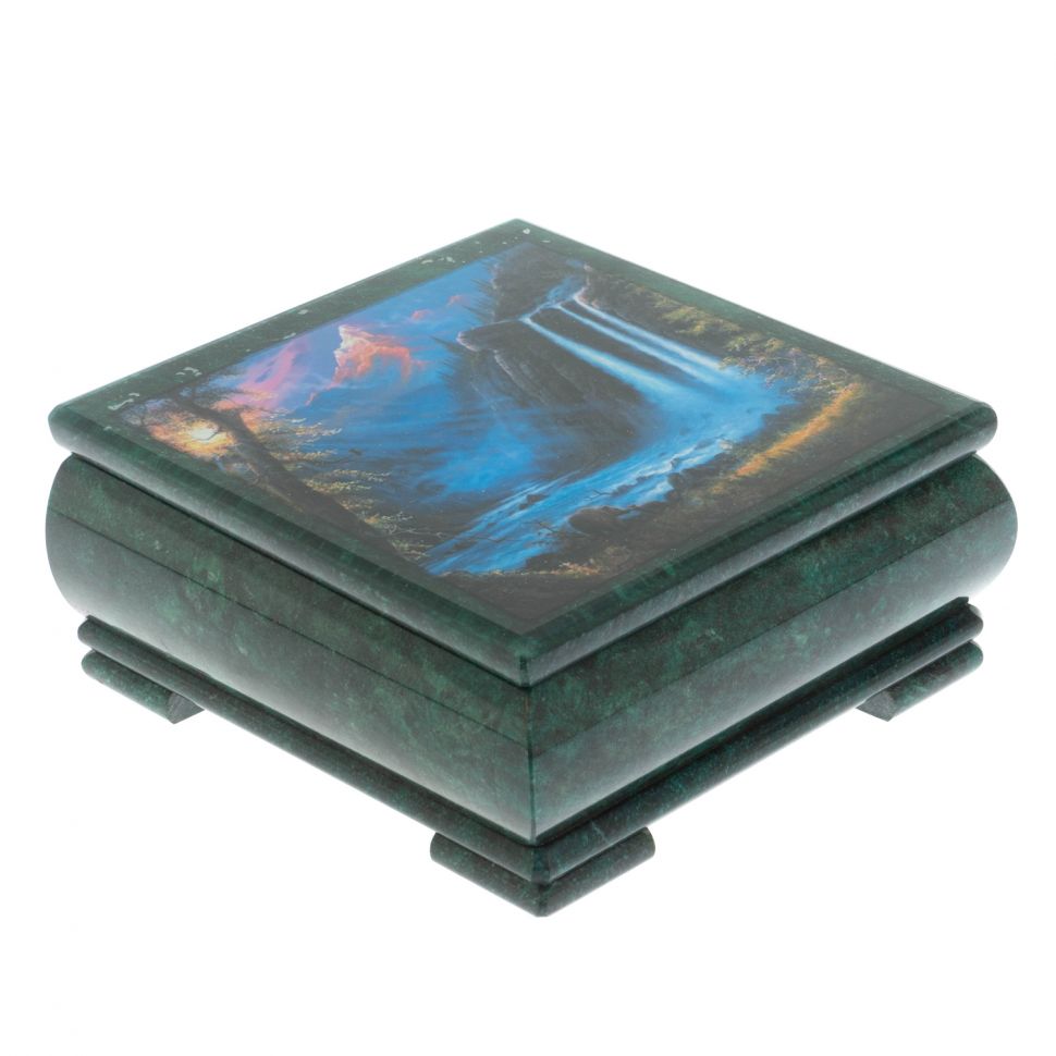 Шкатулка "Водопад" из змеевика 18х18х8 см фото 1 — 