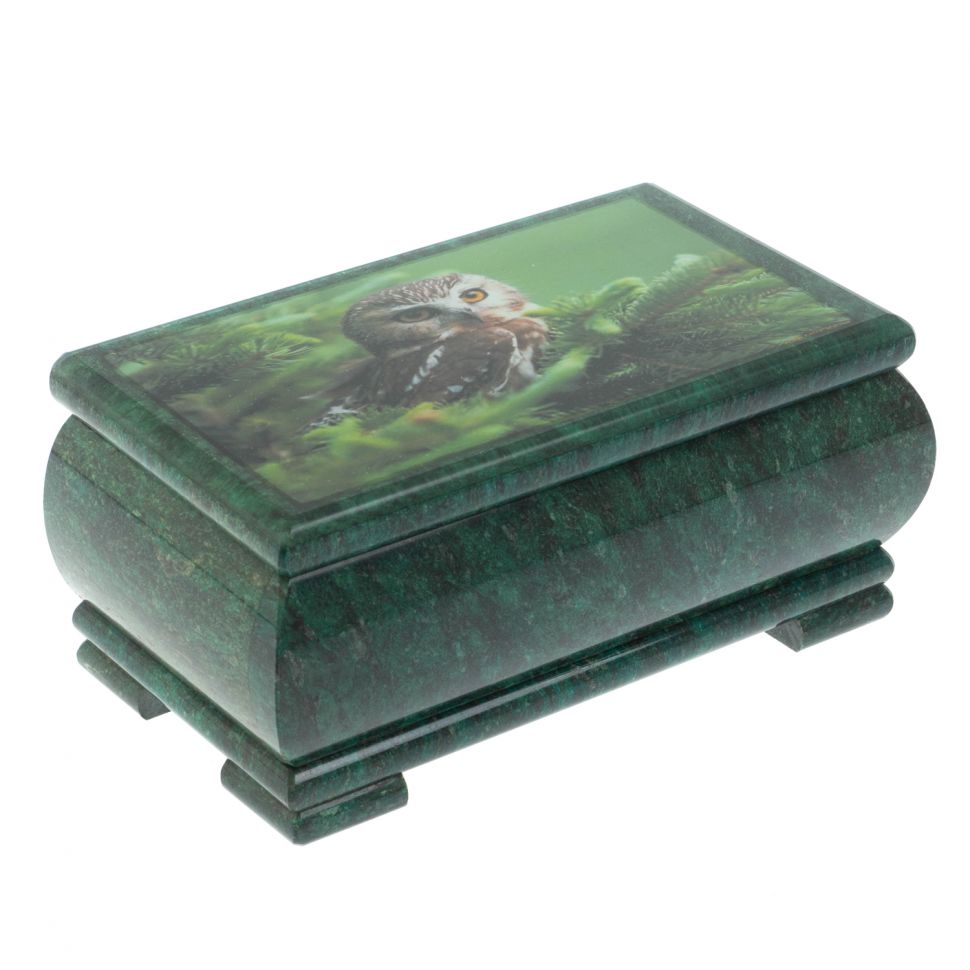 Шкатулка "Сова" из змеевика 18х10х8,5 см фото 1 — 