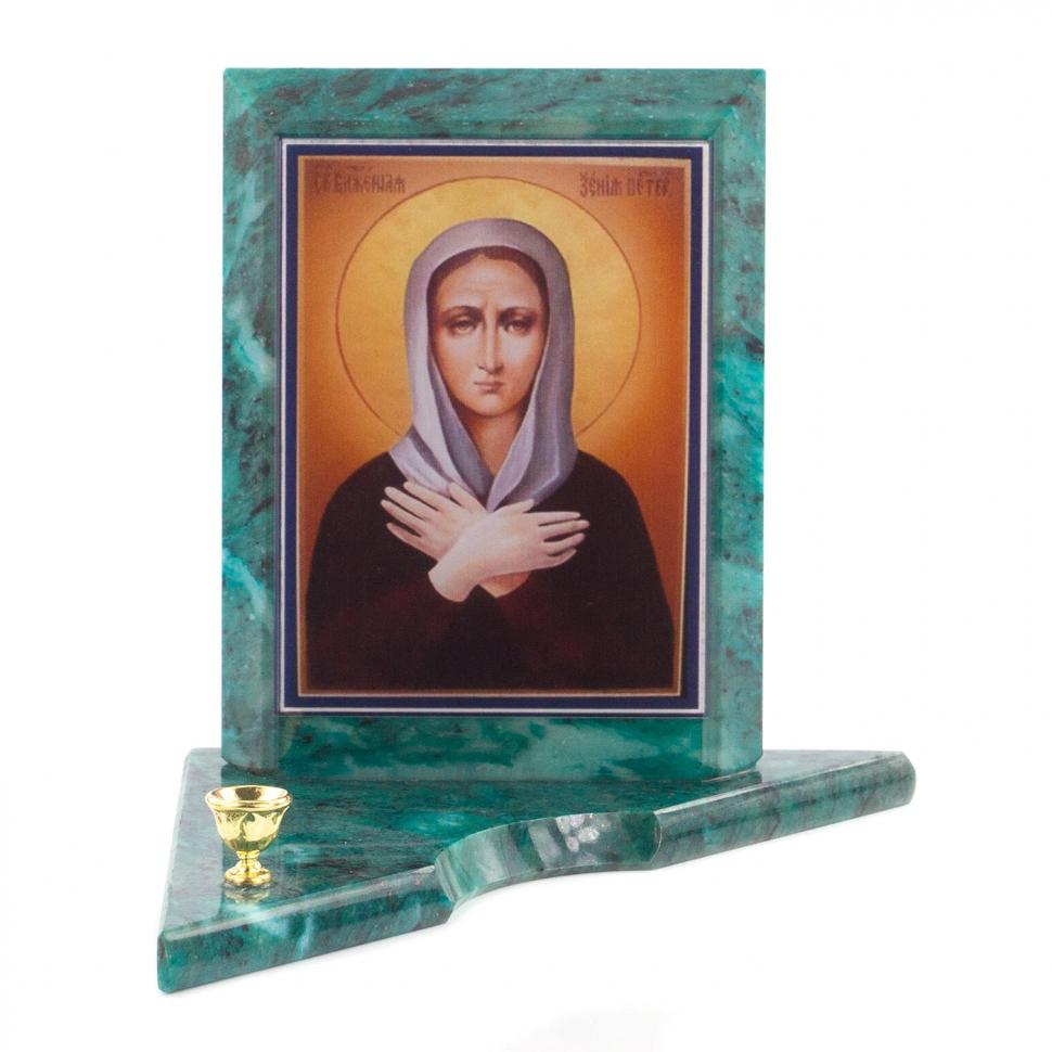 Икона с подсвечником Ксения Петербуржская средняя змеевик 12х12х13 см фото 1 — 