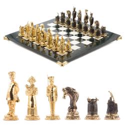 Подарочные шахматы &quot;Деревенские&quot; бронзовые, доска каменная 40х40 см — 